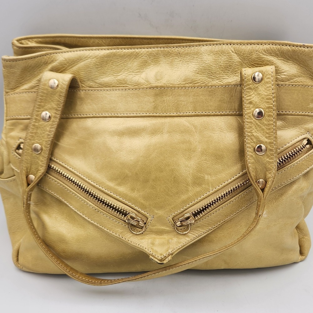 Botkier Convertible‎ Leather Tote Handbag Champagne Gold Double Zip Studded - Picture 2 of 16
